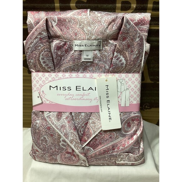 MISS ELAINE Size Medium Pajama PJ Set Pink Button Down L/S Polyester Blend NWT - Picture 2 of 10